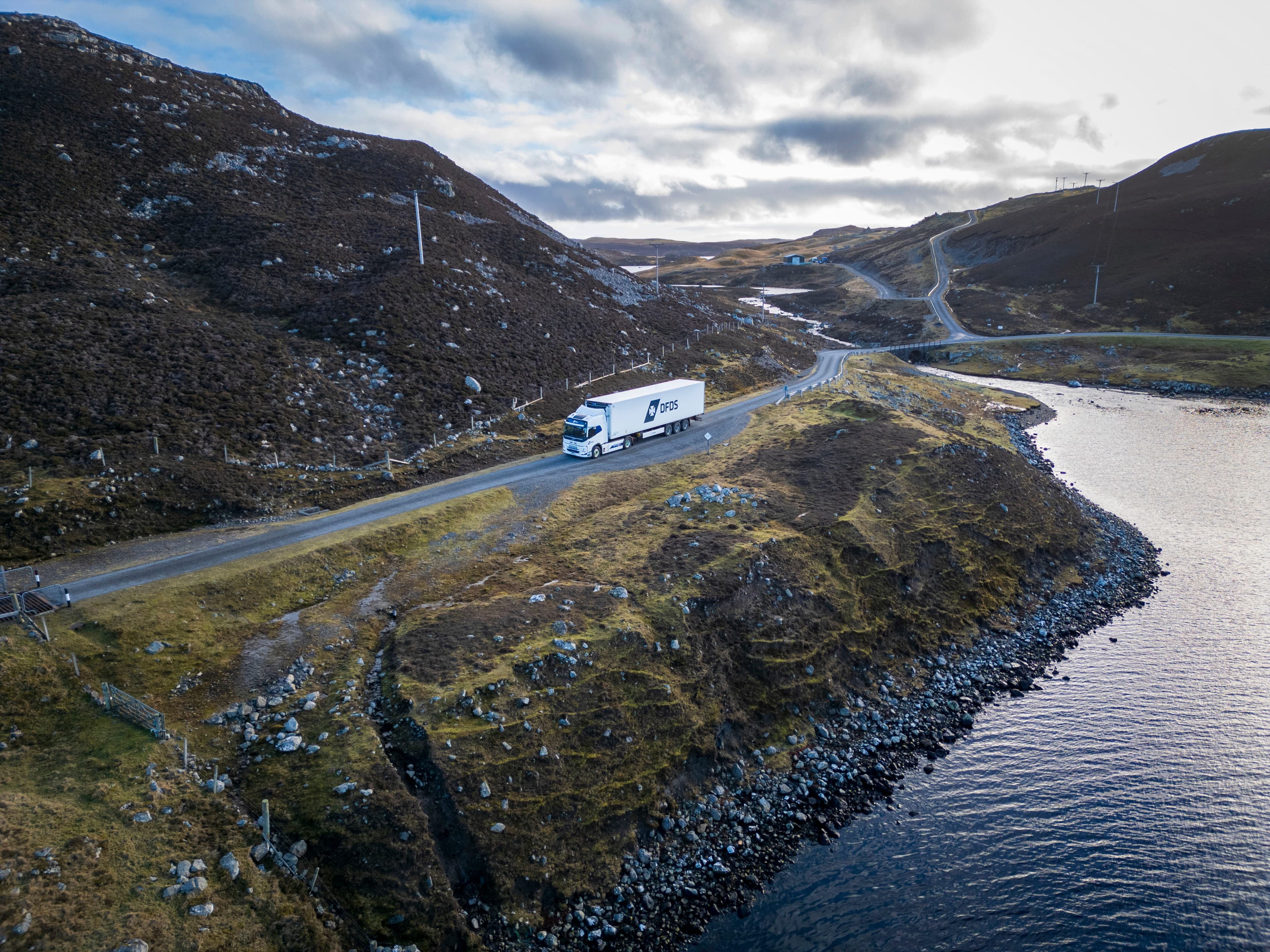 DFDS electric Volvo truck in Shetland Islands