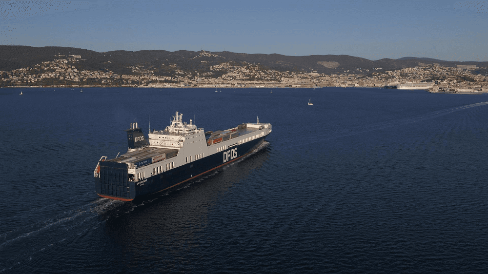 DFDS Freight vessel sailing into port