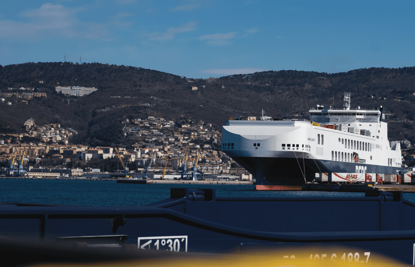 DFDS Freight shipping vessel Ephesus docked at the Trieste terminal