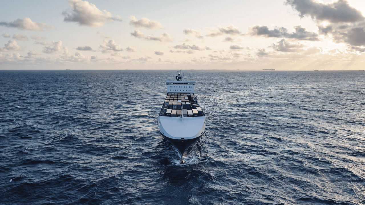 A DFDS Freight vessel sailing into the camera