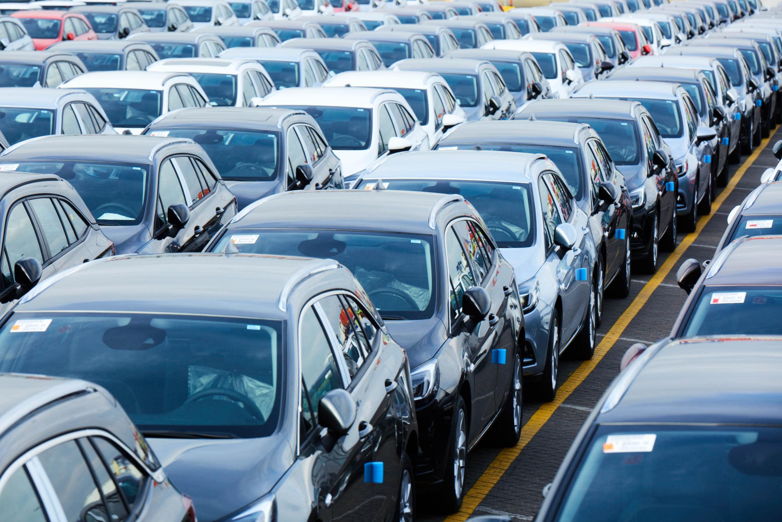 Rows of parked cars