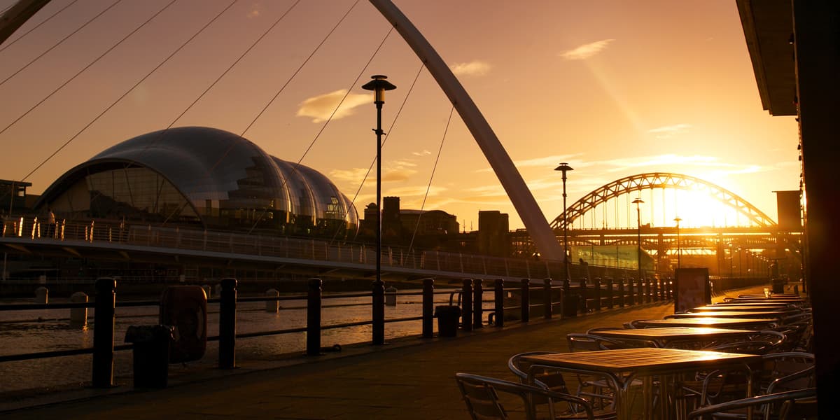 View of Newcastle bridges at sunset