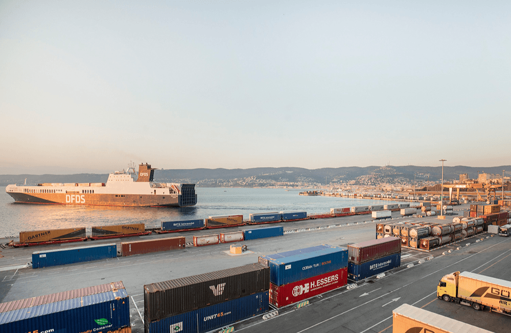 DFDS Freight cargo staged and Pendik before being loaded on a multimodal train