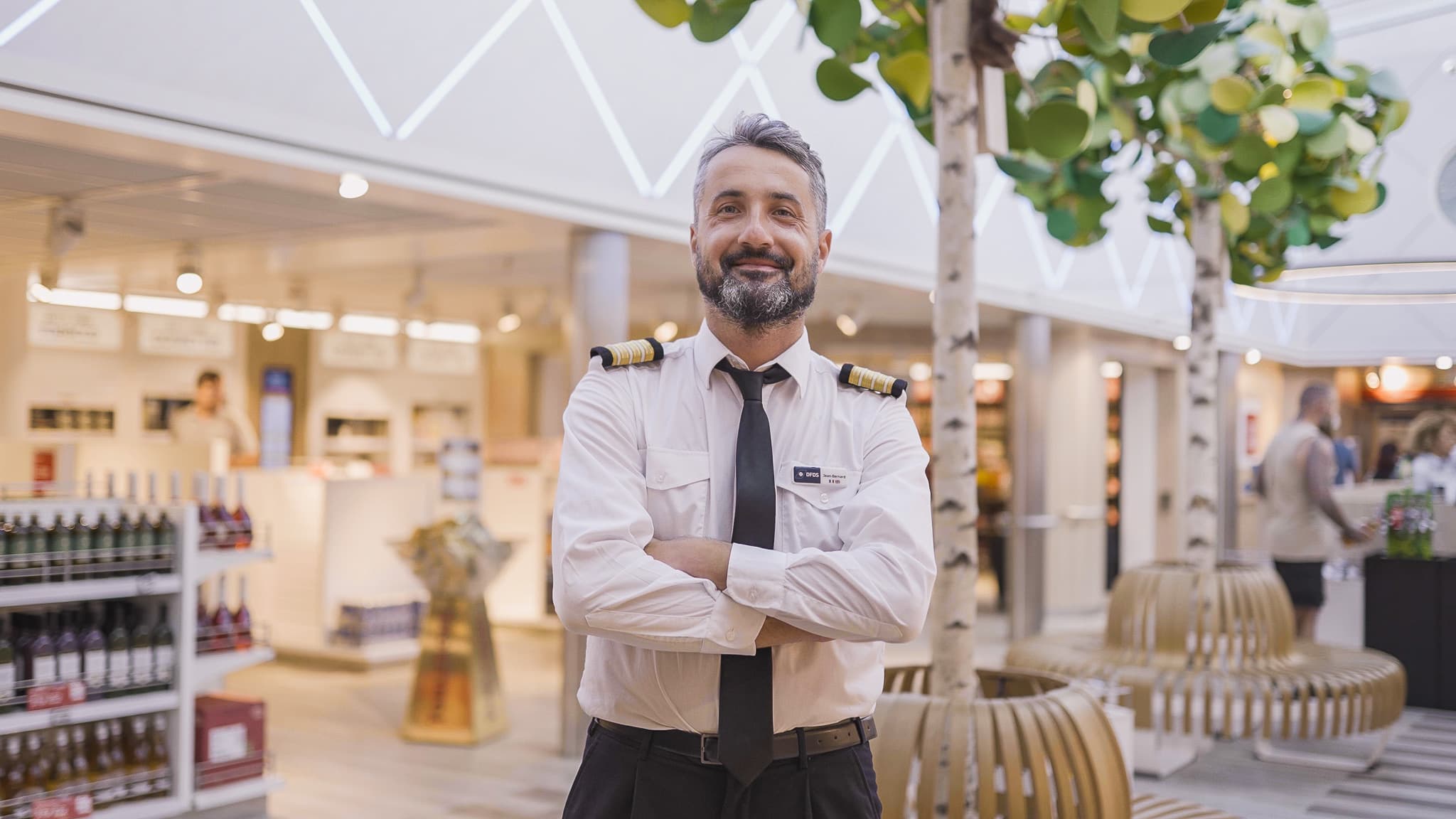 DFDS employee Jean Bernard, inside one of the stores of a DFDS vessel, in ship's officer uniform